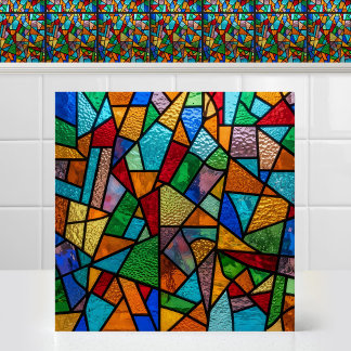 Lebendiges Vintage-Abstraktblock-Buntglas-Muster Fliese