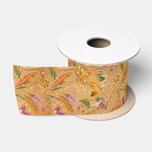 Lebendiges Vintage-Blumenmuster Satinband (Spule)
