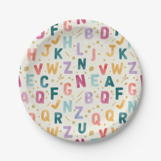 Lebendiges Wasserfarben-Alphabet Pappteller (Vorderseite)