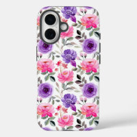 Lebendiges Wasserfarben-Blumenmuster in Rosa und L