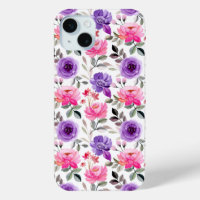 Lebendiges Wasserfarben-Blumenmuster in Rosa und L