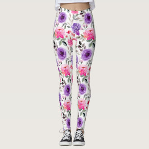 Lebendiges Wasserfarben-Blumenmuster in Rosa und L Leggings