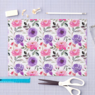 Lebendiges Wasserfarben-Blumenmuster in Rosa und L Seidenpapier
