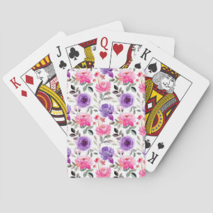 Lebendiges Wasserfarben-Blumenmuster in Rosa und L Spielkarten