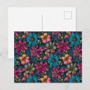 Lebendiges Weihnachts-Botanik-Fantasie-Muster Postkarte