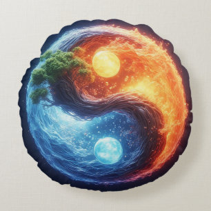 Lebendiges Yin-Yang-Design Rundes Kissen