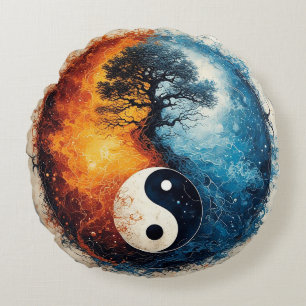 Lebendiges Yin-Yang-Design Rundes Kissen