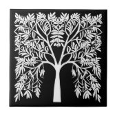 Lebensbaum #1 Weiß auf schwarz Fliese (Vorderseite)