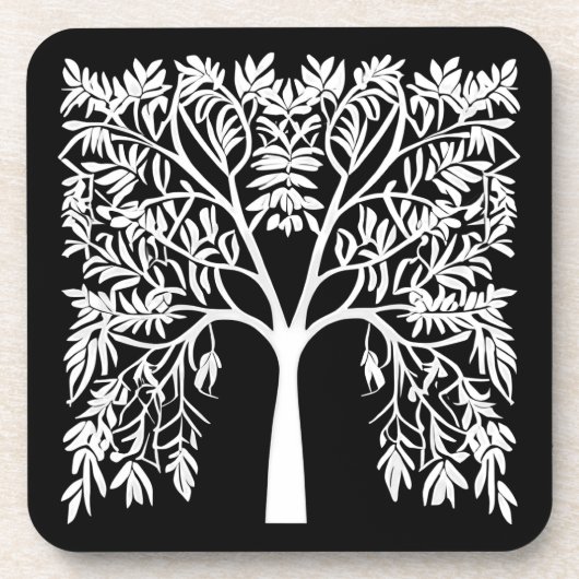 Lebensbaum #1 Weiß auf schwarz Getränkeuntersetzer (Vorderseite)