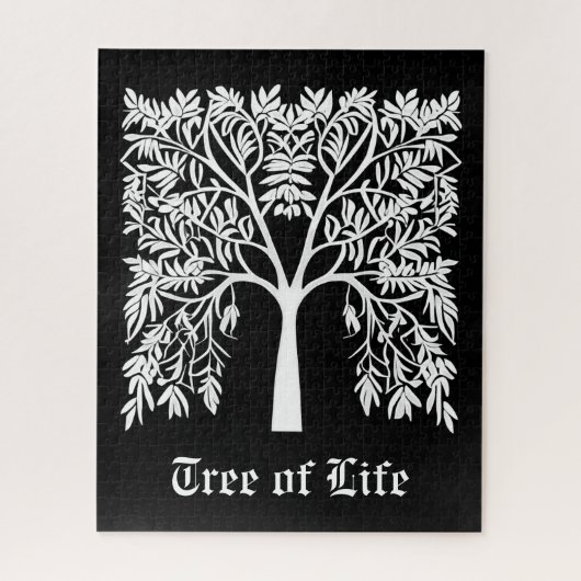 Lebensbaum #1 Weiß auf schwarz Puzzle (Vertikal)
