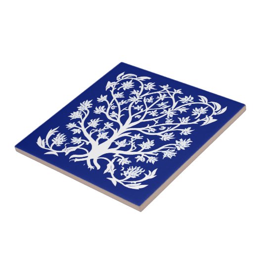 Lebensbaum #4 Weiß und Kobalt Blau Fliese (Seite)