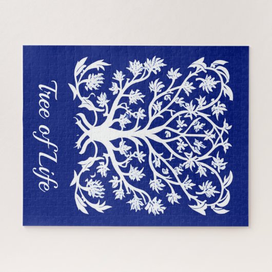 Lebensbaum #4 Weiß und Kobalt Blau Puzzle (Horizontal)