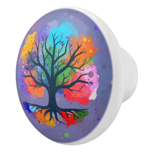 Lebensbaum - Aquarellfarbe Keramikknauf (Rechts)