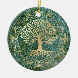 Lebensbaum auf grünem Mosaikglas Keramik Ornament