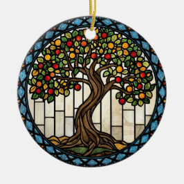 Lebensbaum-Buntglas Keramik Ornament
