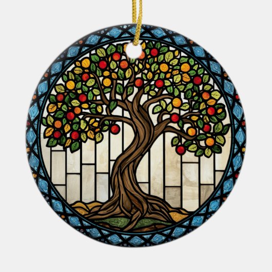 Lebensbaum-Buntglas Keramik Ornament (Vorne)