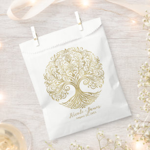 Lebensbaum Creme & Gold keltische Hochzeit Geschenktütchen