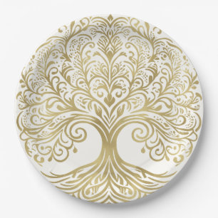 Lebensbaum Creme & Gold keltische Hochzeit Pappteller