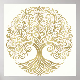 Lebensbaum-Creme- und Gold-Keltische Hochzeit Poster