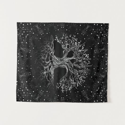 Lebensbaum, der Schwarz und Weiß Zeichne Wandteppich (Vorderseite (Horizontal))