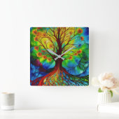 Lebensbaum des Herbstes Quadratische Wanduhr (Zuhause)