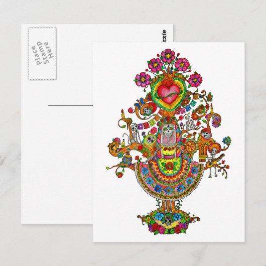 Lebensbaum Dia de Muertos Postkarte (Vorne/Hinten)