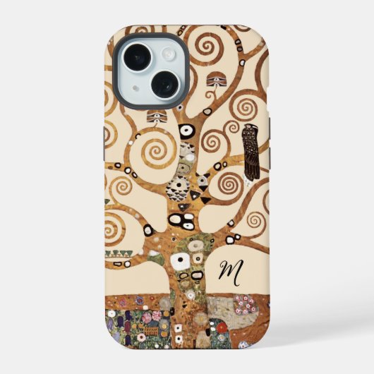 Lebensbaum Gustav Klimt Monogram iPhone 15 Hülle (Rückseite)