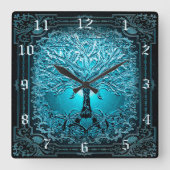 Lebensbaum in Blau Quadratische Wanduhr (Vorderseite)