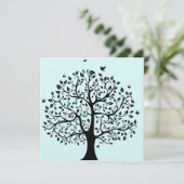 Lebensbaum in Schwarz und Weiß Einladung (Stehend Vorderseite)
