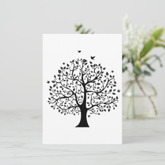 Lebensbaum in Schwarz und Weiß Einladung (Stehend Vorderseite)