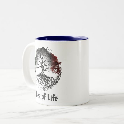 Lebensbaum | Meditation | Keltischer Stil Zweifarbige Tasse (Vorderseite Links)