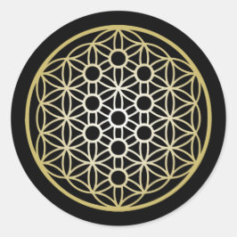 Lebensbaum mit Blume des Lebens - Gold Runder Aufkleber