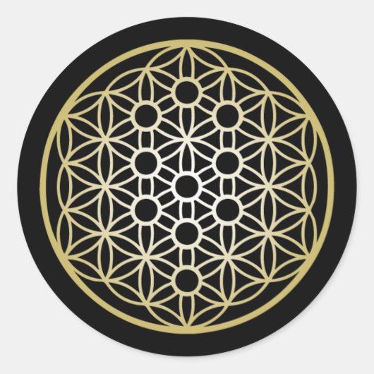 Lebensbaum mit Blume des Lebens - Gold Runder Aufkleber (Vorderseite)