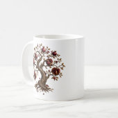 Lebensbaum mit Granatäpfeln | 3D-Reliefkunst Kaffeetasse (Vorderseite Links)