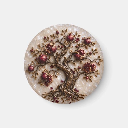 Lebensbaum mit Granatäpfeln | 3D-Reliefkunst Magnet (Vorne)