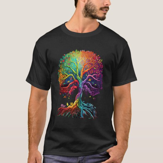 Lebensbaum mit Regenbogenfarben T-Shirt (Vorderseite)