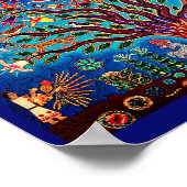 Lebensbaum mit Vögeln und Blume im nächtlichen Him Poster (Ecke)