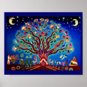 Lebensbaum mit Vögeln und Blume im nächtlichen Him Poster (Vorne)