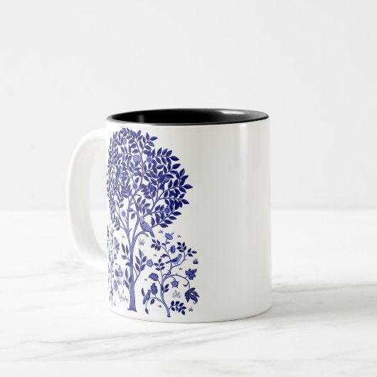 Lebensbaum mit Vögeln und Blume Zweifarbige Tasse (Vorderseite Links)