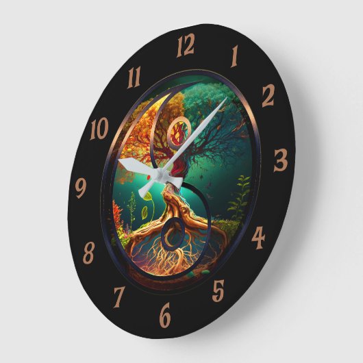 Lebensbaum mit Yin Yang Große Wanduhr (Winkel)