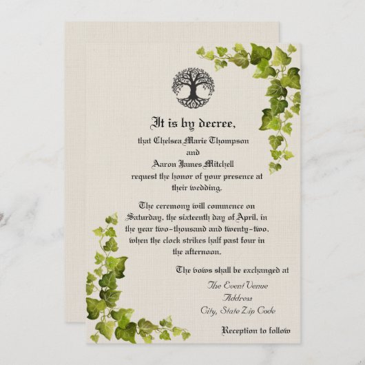 Lebensbaum Mittelalterliche Einladung (Vorne/Hinten)