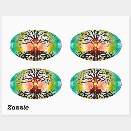 Lebensbaum Ovaler Aufkleber (Blatt)