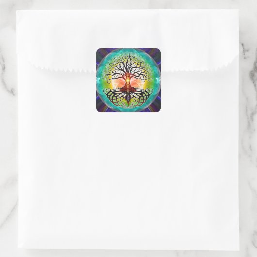 Lebensbaum Quadratischer Aufkleber (Tasche)