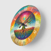 Lebensbaum Regenbogen Runde Wanduhr (Winkel)