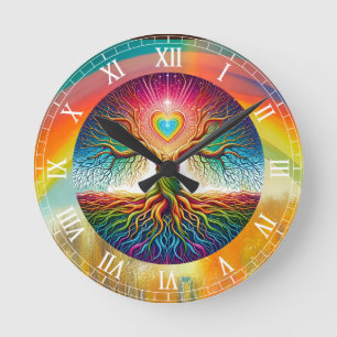 Lebensbaum Regenbogen Runde Wanduhr