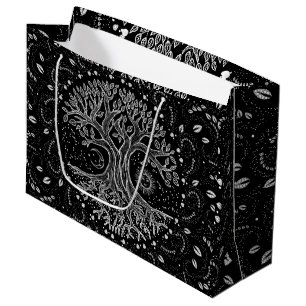 Lebensbaum - schwarz-weiß große geschenktüte