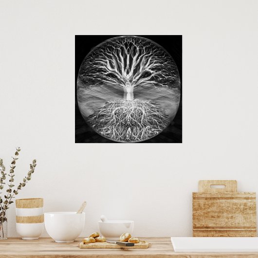 Lebensbaum Schwarz-Weiß-Ruhe Poster (Küche)