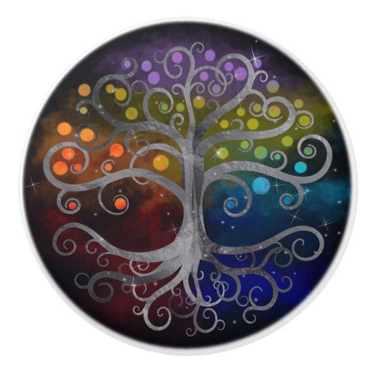 Lebensbaum Silberschwirl Keramikknauf (Vorderseite)