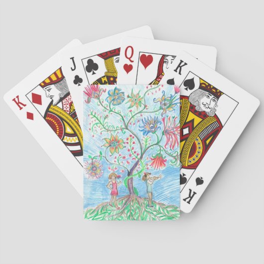 Lebensbaum und zwei Figuren Spielkarten (Rückseite)