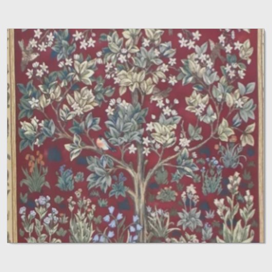 Lebensbaum William Morris Red Geschenkpapier (Flach)